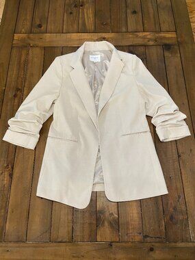 Banana Republic Factory Hayden Blazer Medium Cream Ruched 3/4 Sleeve Open Front